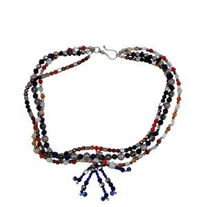 Blue orange necklace silver tone